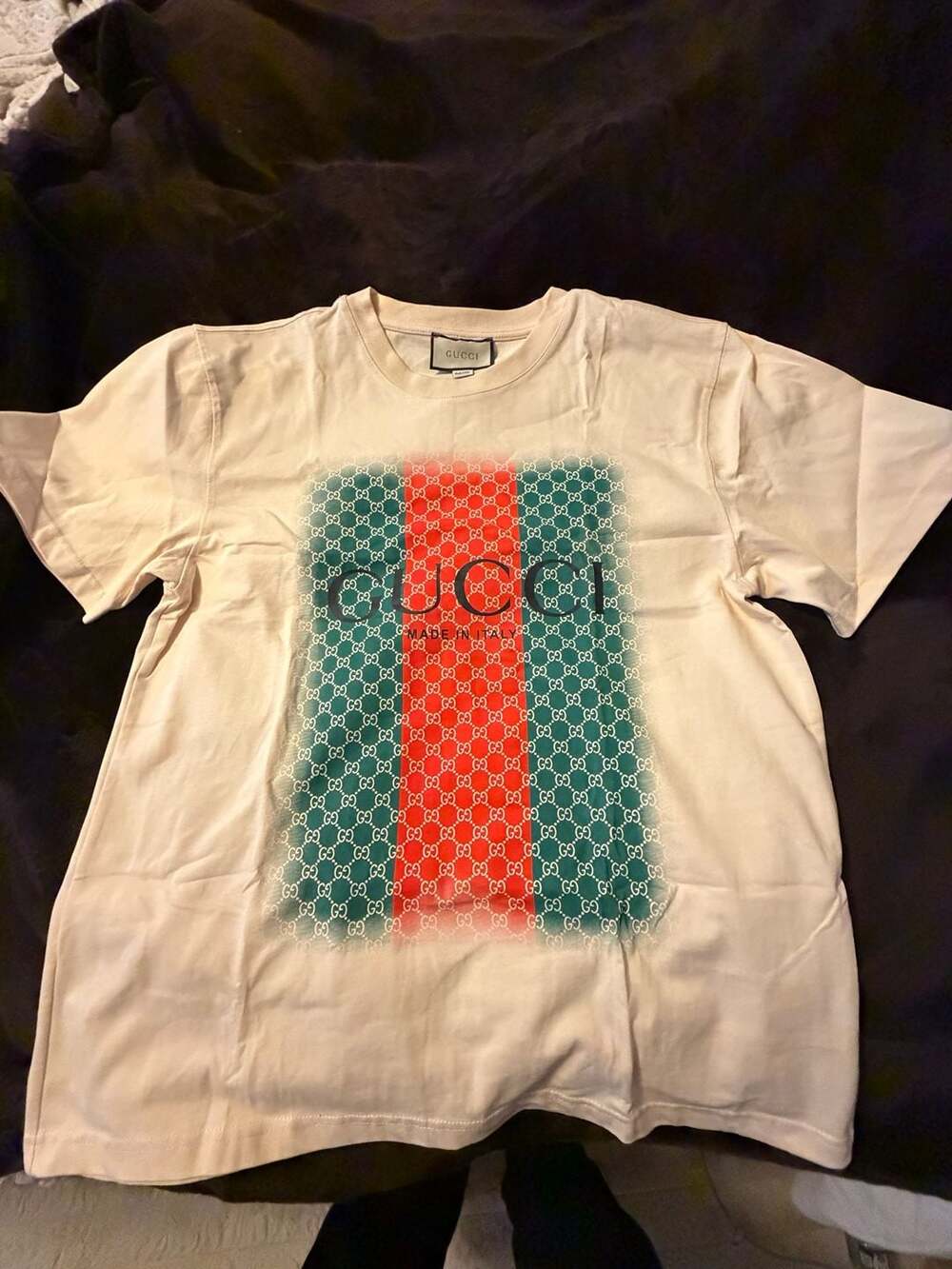 Gucci GG Web Stripe Print T-Shirt White Cotton